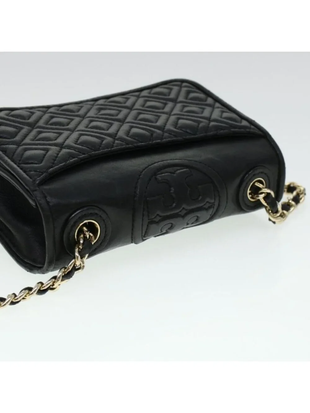 Authentic TORY BURCH Chain Shoulder Bag Leather Black